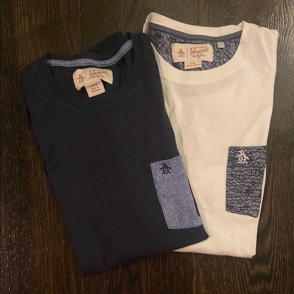 Original Penguin Navy and White Tees with Patterned Accents